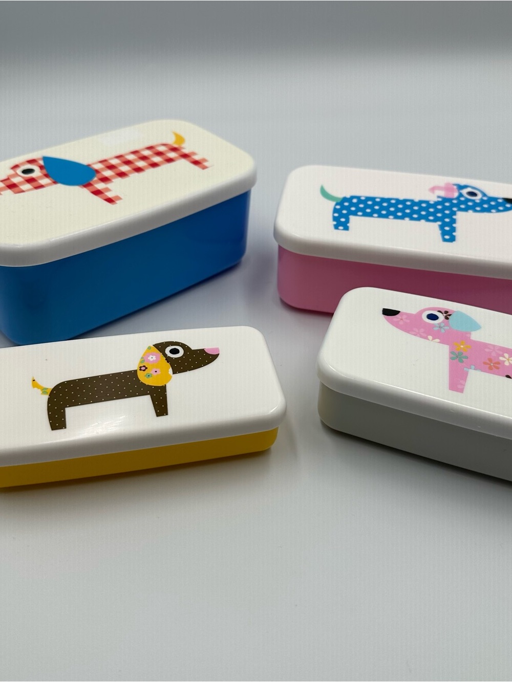 Colorful Dachshund Pet Food Storage Box - Blue, Pink, Yellow, Gray - Picture 2 of 4